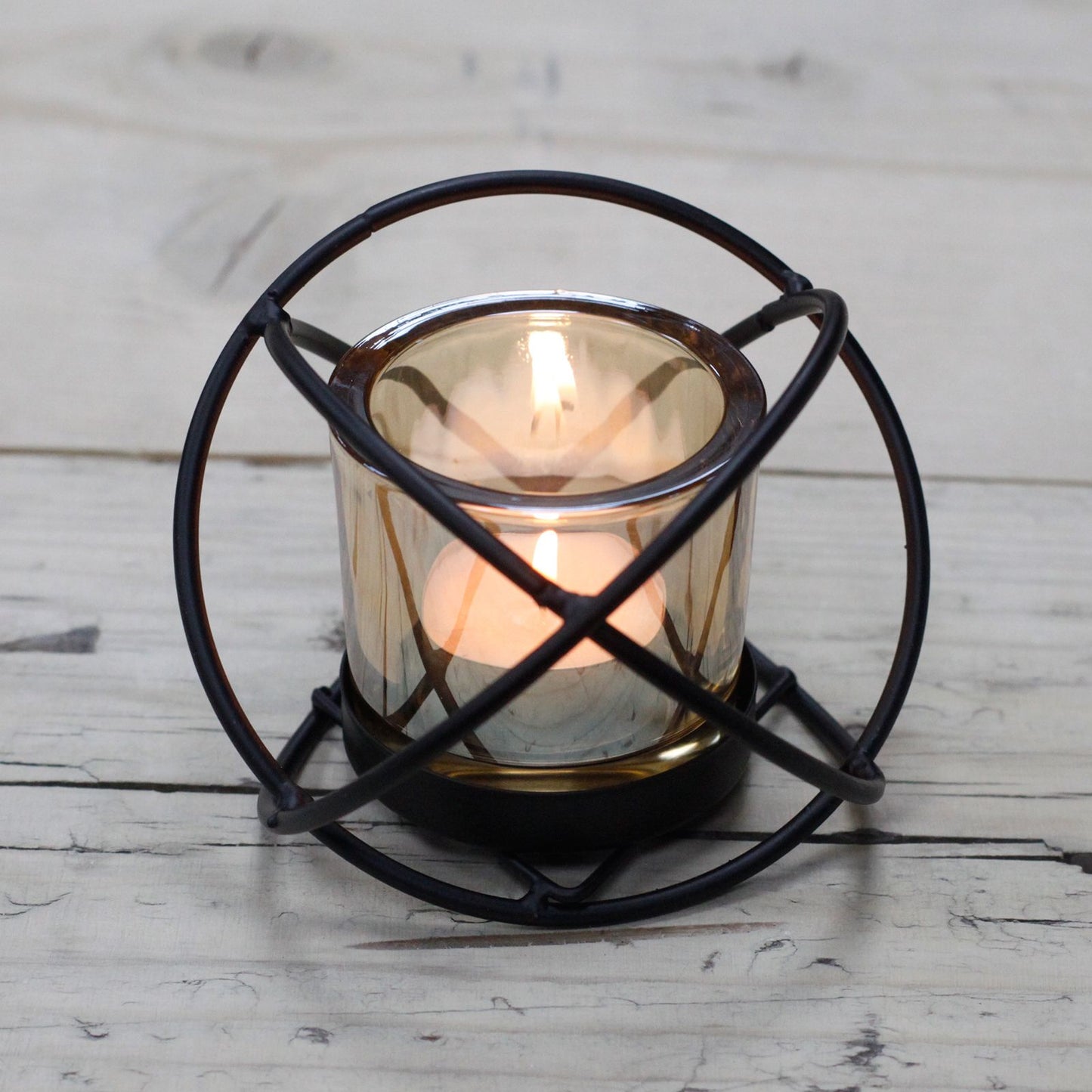 Detailed close up view highlighting the high quality craftsmanship and individual features of the centrepiece iron votive candle holder 1 cup single ball388