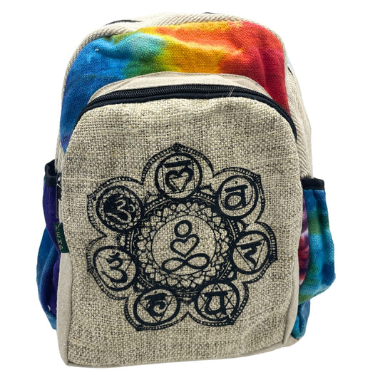 Tiedye Hemp Medium Backpack - 7 Chakra lifestyle product photo on neutral background