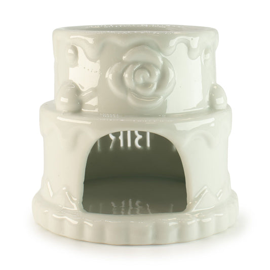 Ceramic Cake Oil Burner - HAPPY BIRTHDAY - White from our luxury ceramic zen oil burners collection