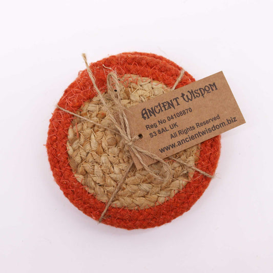Natural Coaster - Jute & Cotton 10cm  (set of 4) - Clay Boarder from our luxury indian placemats collection
