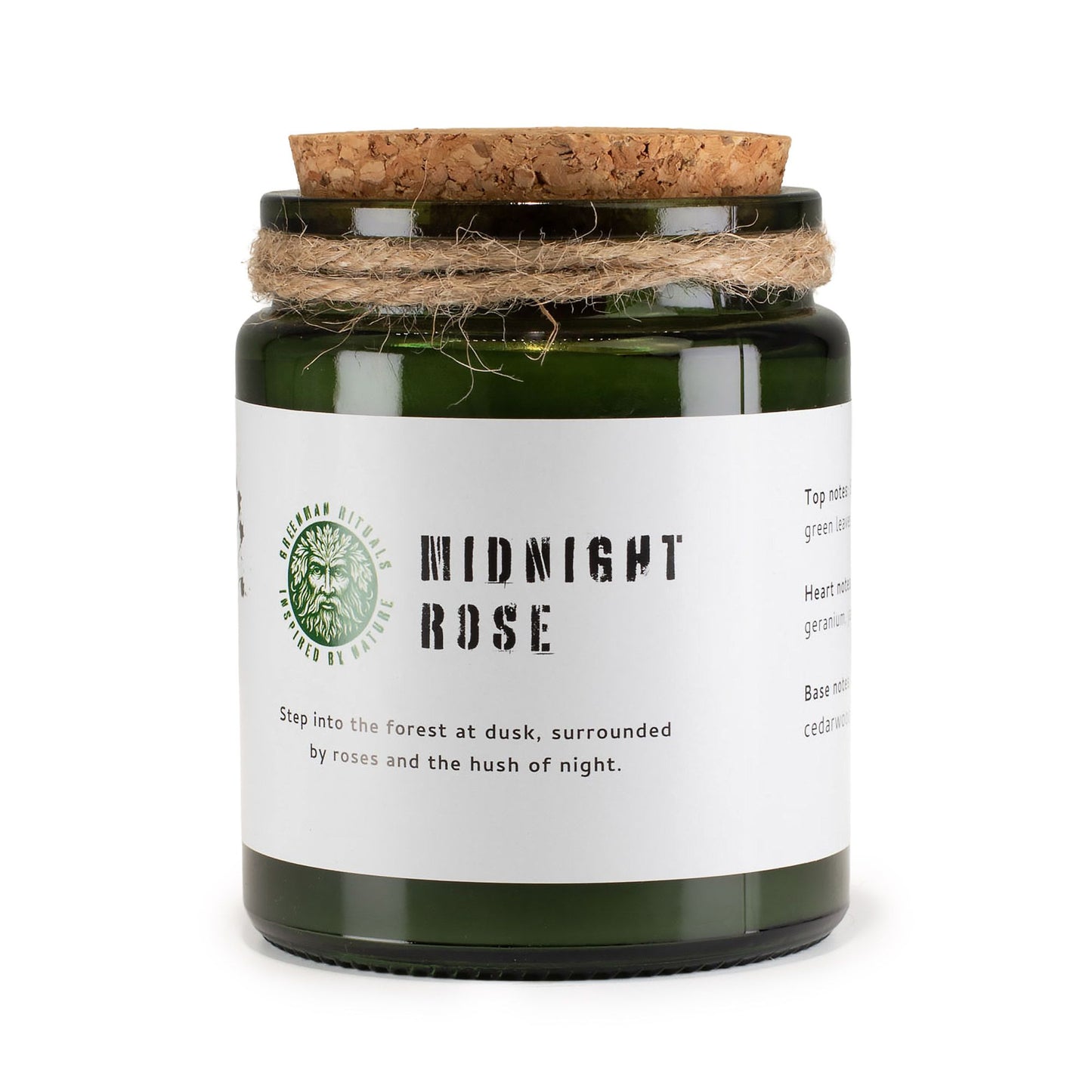 Detailed close up view highlighting the high quality craftsmanship and individual features of the greenman woodwick soy candle midnight rose413