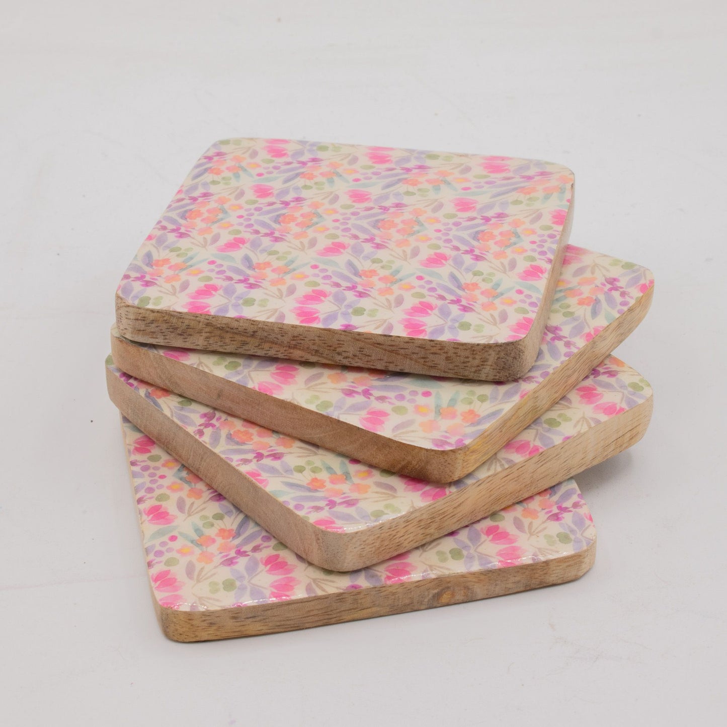 Set of 4 Square Coasters - Pretty Floral from our luxury mango wood bowls, trays & coasters collection