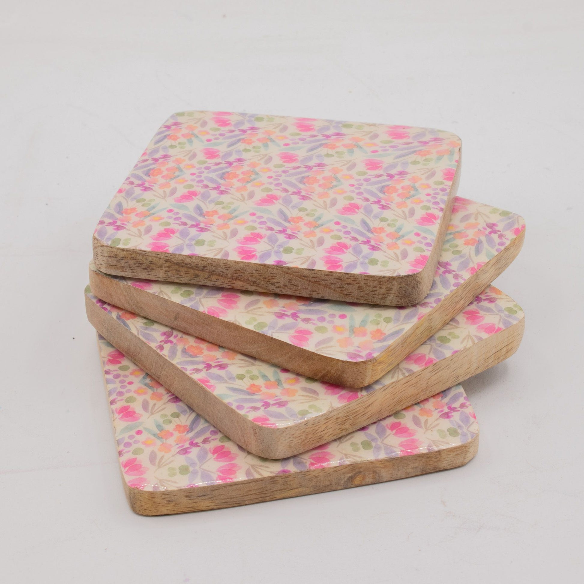 Set of 4 Square Coasters - Pretty Floral from our luxury mango wood bowls, trays & coasters collection