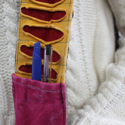 Ethnic Sling Bag - Sand / Peace lifestyle product photo on neutral background