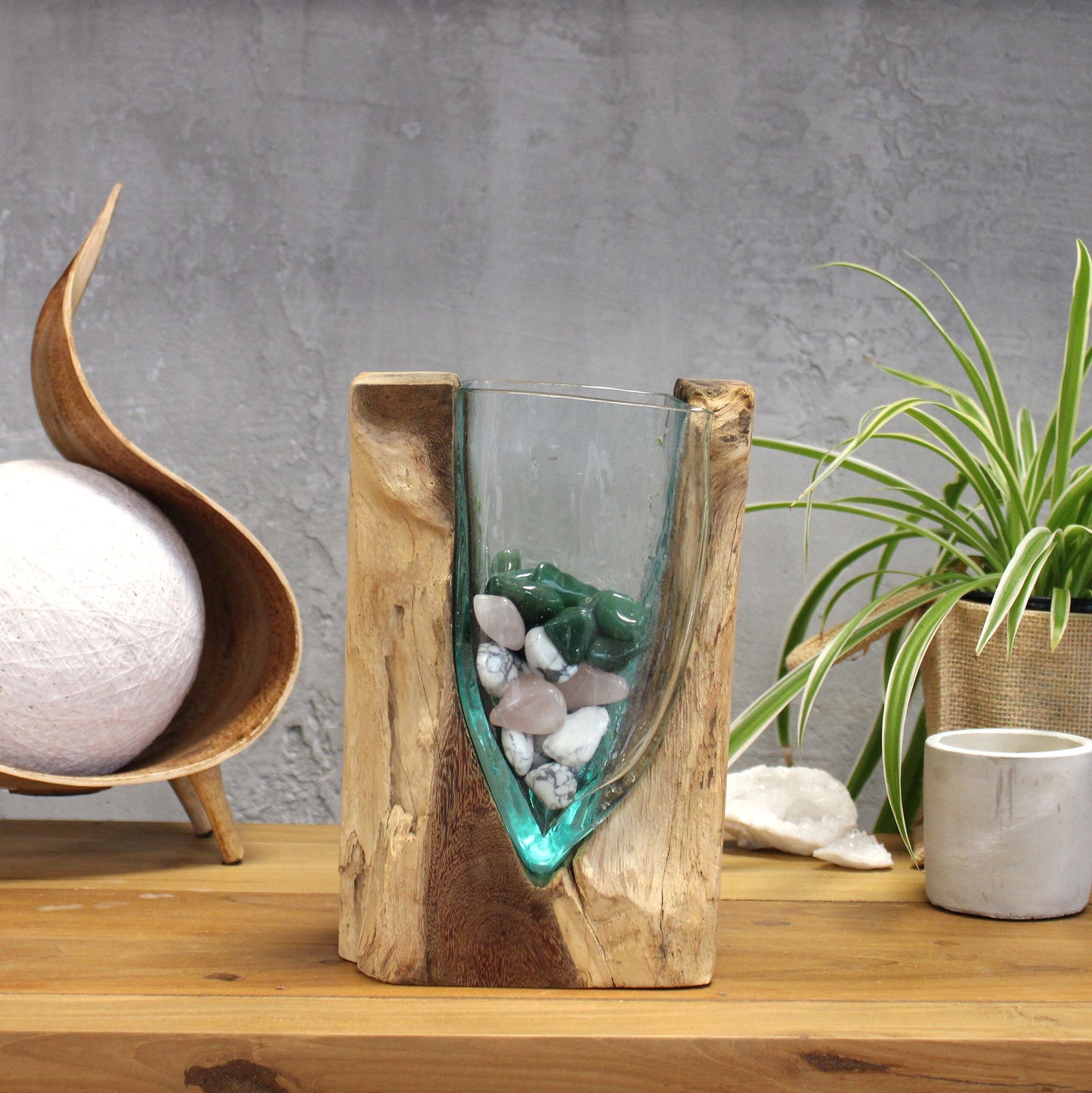 Photo 4 of Molten Glass V-shaped Art Vase On Wood Luxury Decor featuring authentic premium craftsmanship.