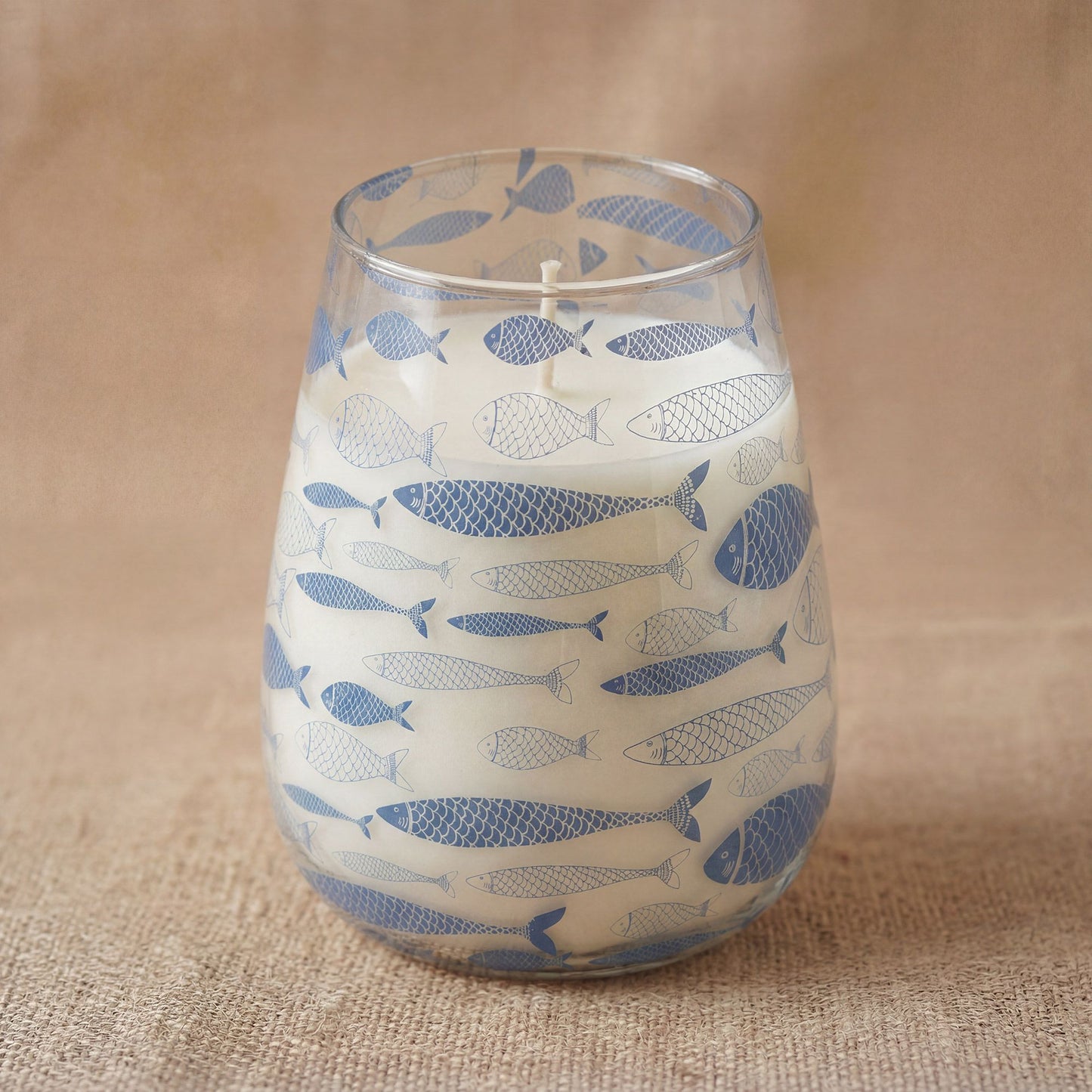 Detailed close up view highlighting the high quality craftsmanship and individual features of the tall glass jar candles seabreeze394