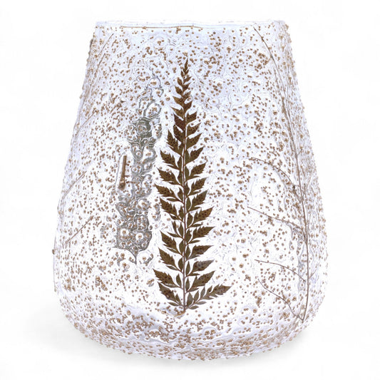Detailed close up view highlighting the high quality craftsmanship and individual features of the natural floral glass large bowl candle holder pino 15x12cm647
