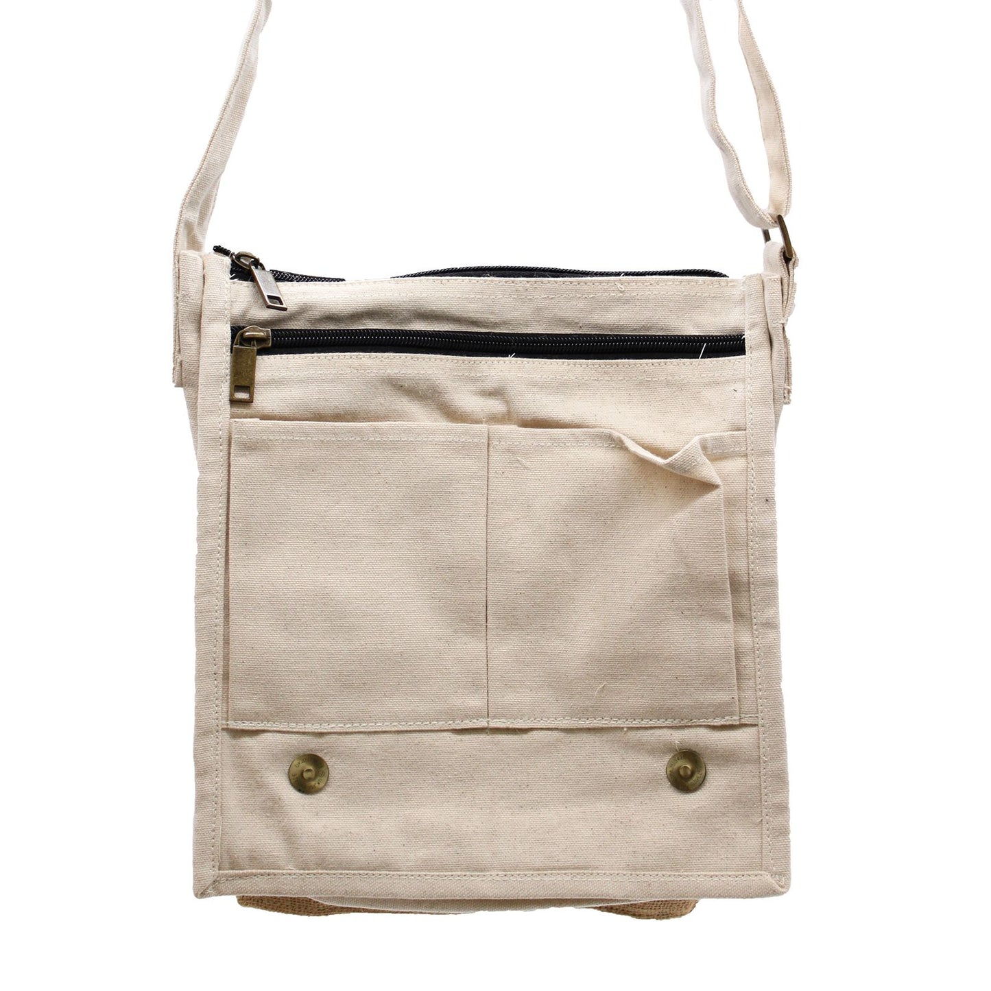 Cotton Canvas Messenger Bag - Natural and Soft Jute lifestyle product photo on neutral background