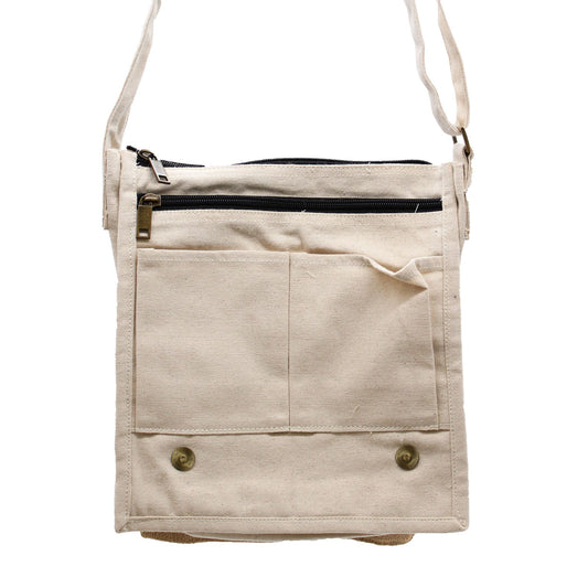 Cotton Canvas Messenger Bag - Natural and Soft Jute lifestyle product photo on neutral background