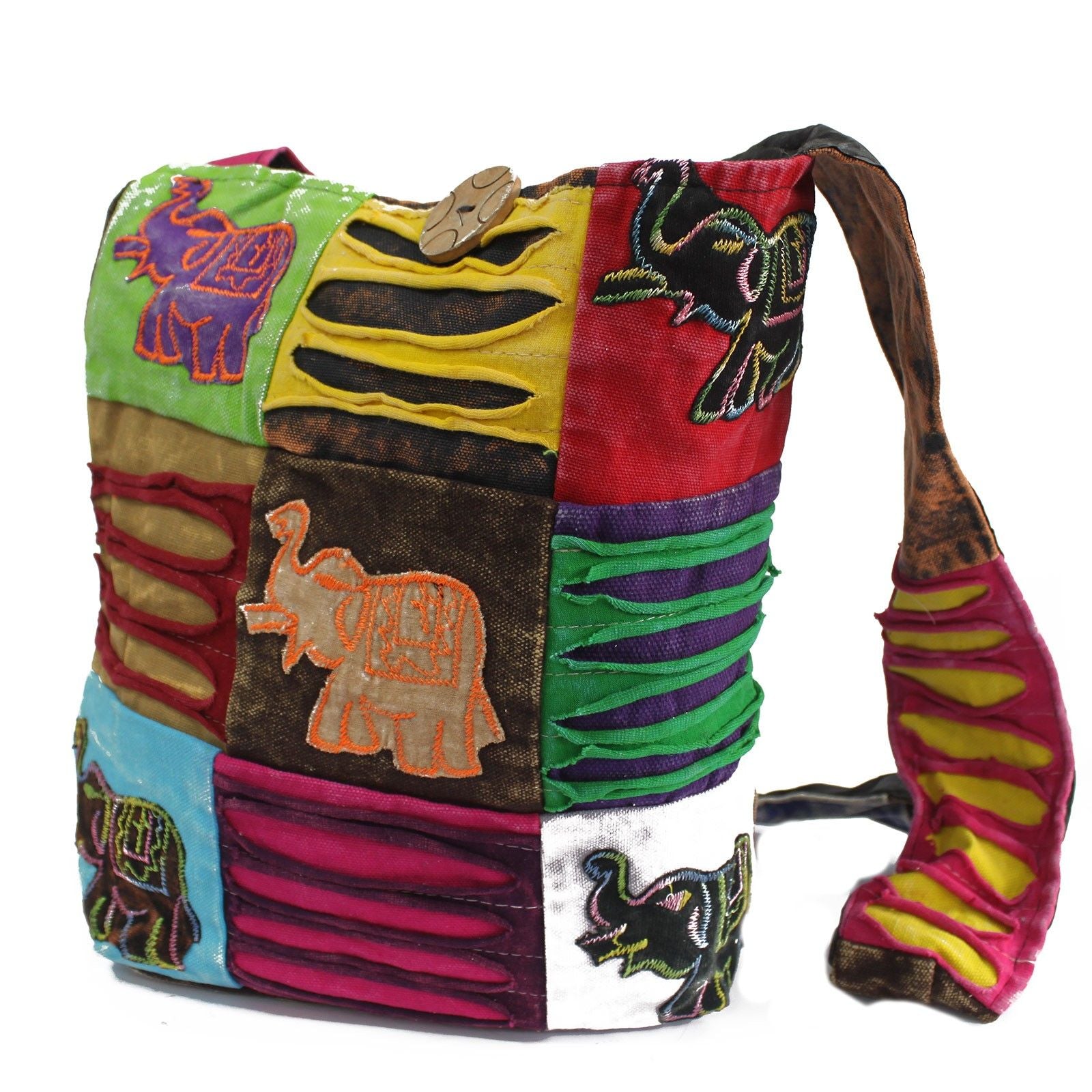 Ethnic Sling Bag - Chocolate / Elephant lifestyle product photo on neutral background