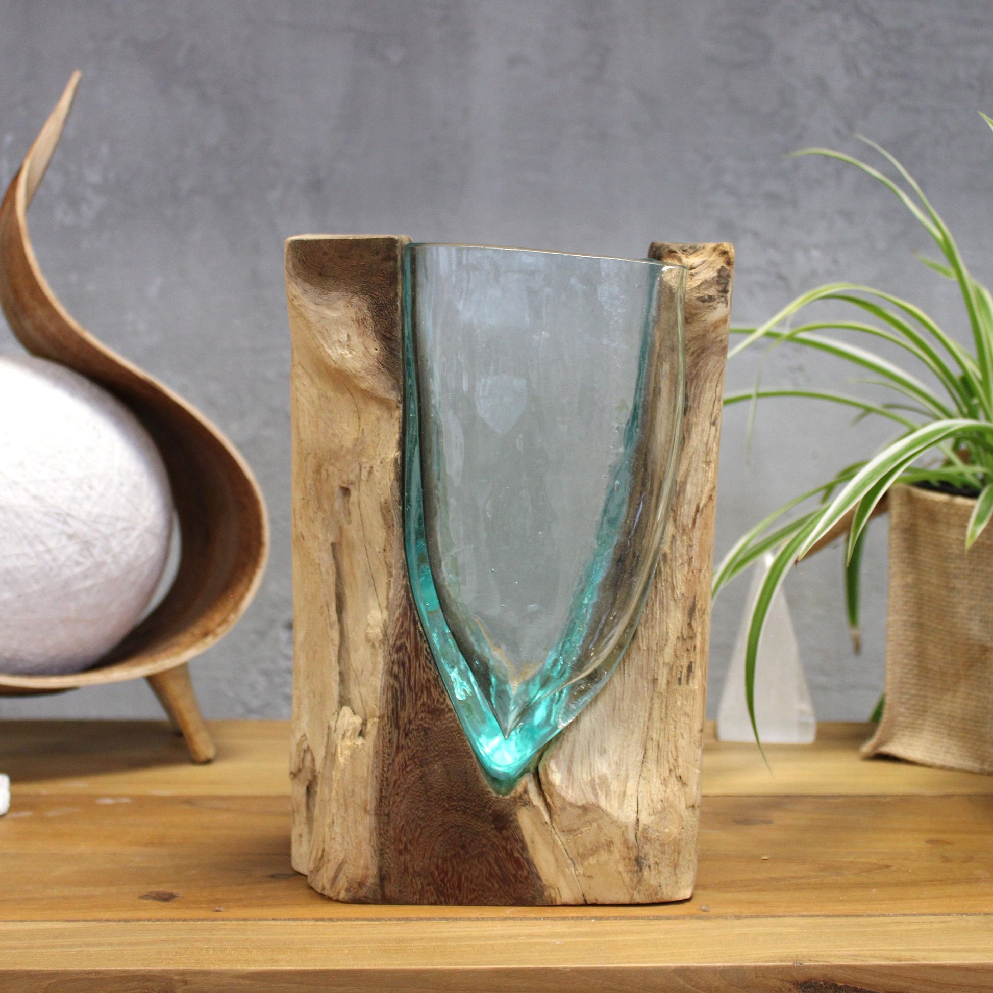 Photo 5 of Molten Glass V-shaped Art Vase On Wood Luxury Decor featuring authentic premium craftsmanship.