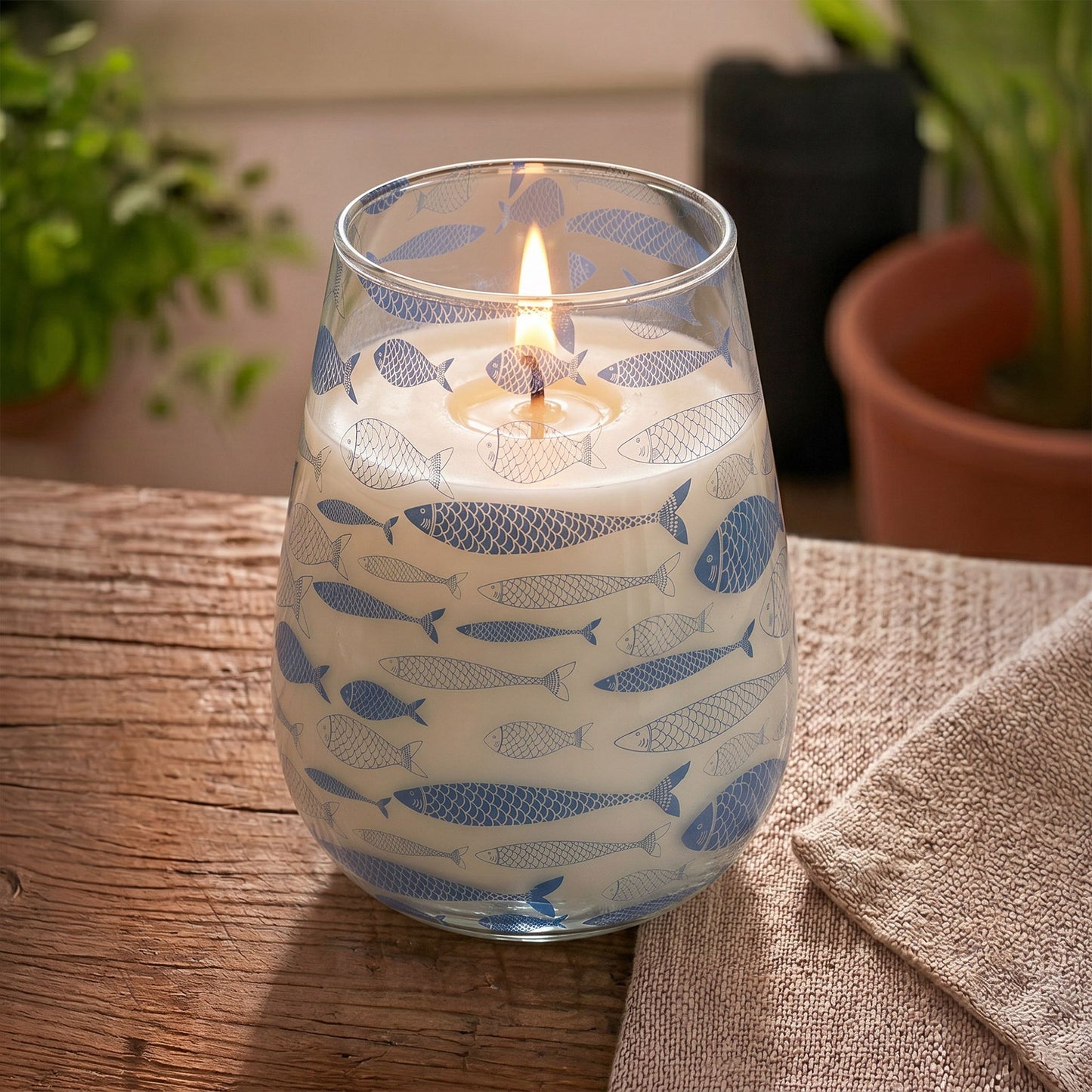 Luxury presentation of the tall glass jar candles seabreeze394 showing the premium artisan packaging and complete set contents