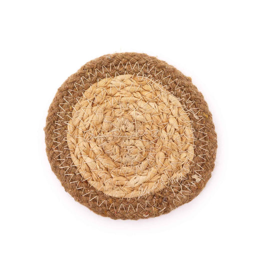 Natural Coaster - Jute & Cotton 10cm  (set of 4) - Natural Boarder from our luxury indian placemats collection