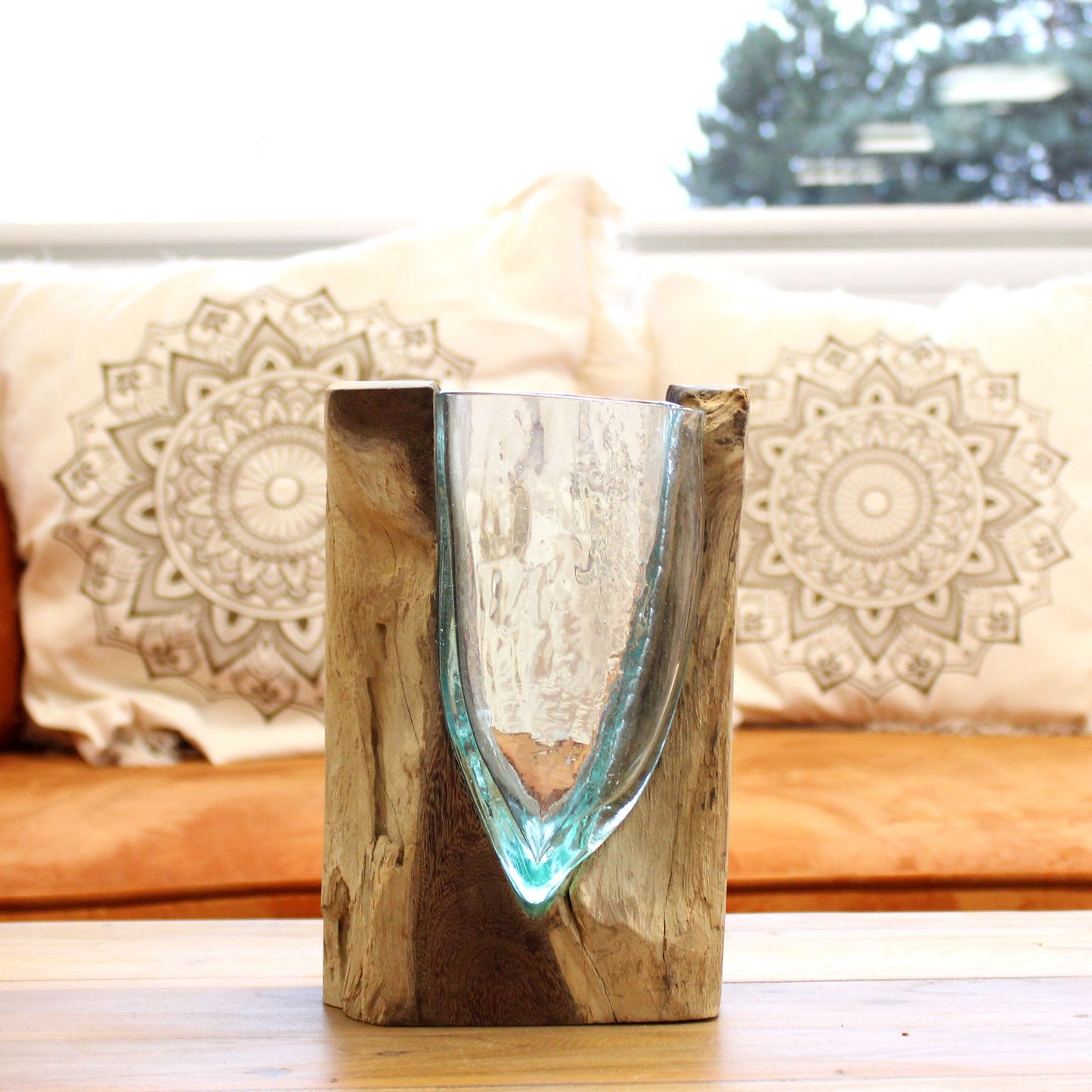 Photo 6 of Molten Glass V-shaped Art Vase On Wood Luxury Decor featuring authentic premium craftsmanship.