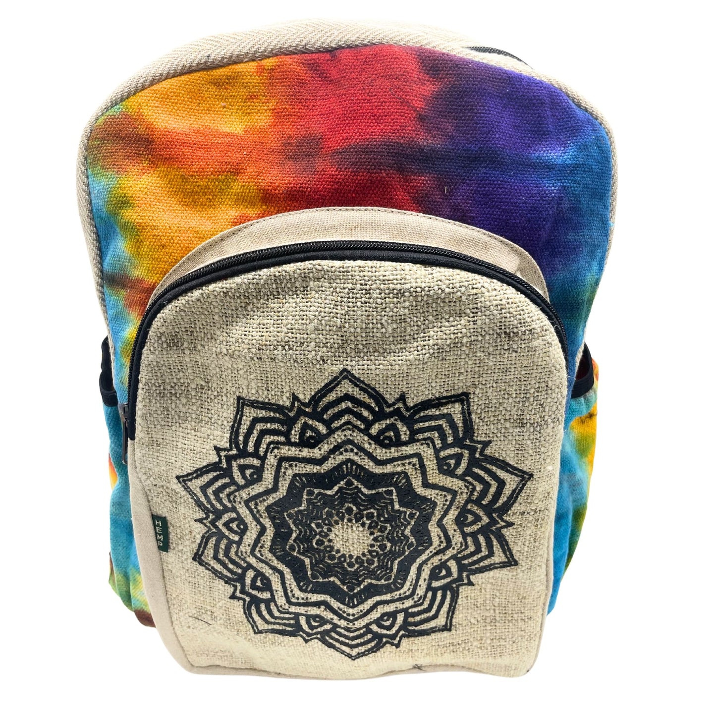 Tiedye Hemp Large Backpack - Mandala lifestyle product photo on neutral background