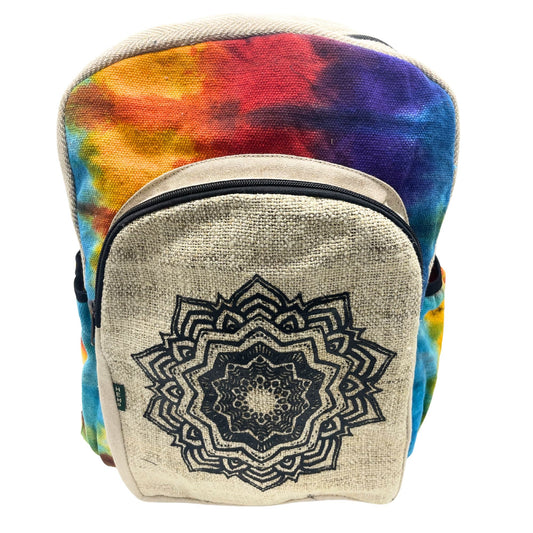 Tiedye Hemp Large Backpack - Mandala lifestyle product photo on neutral background