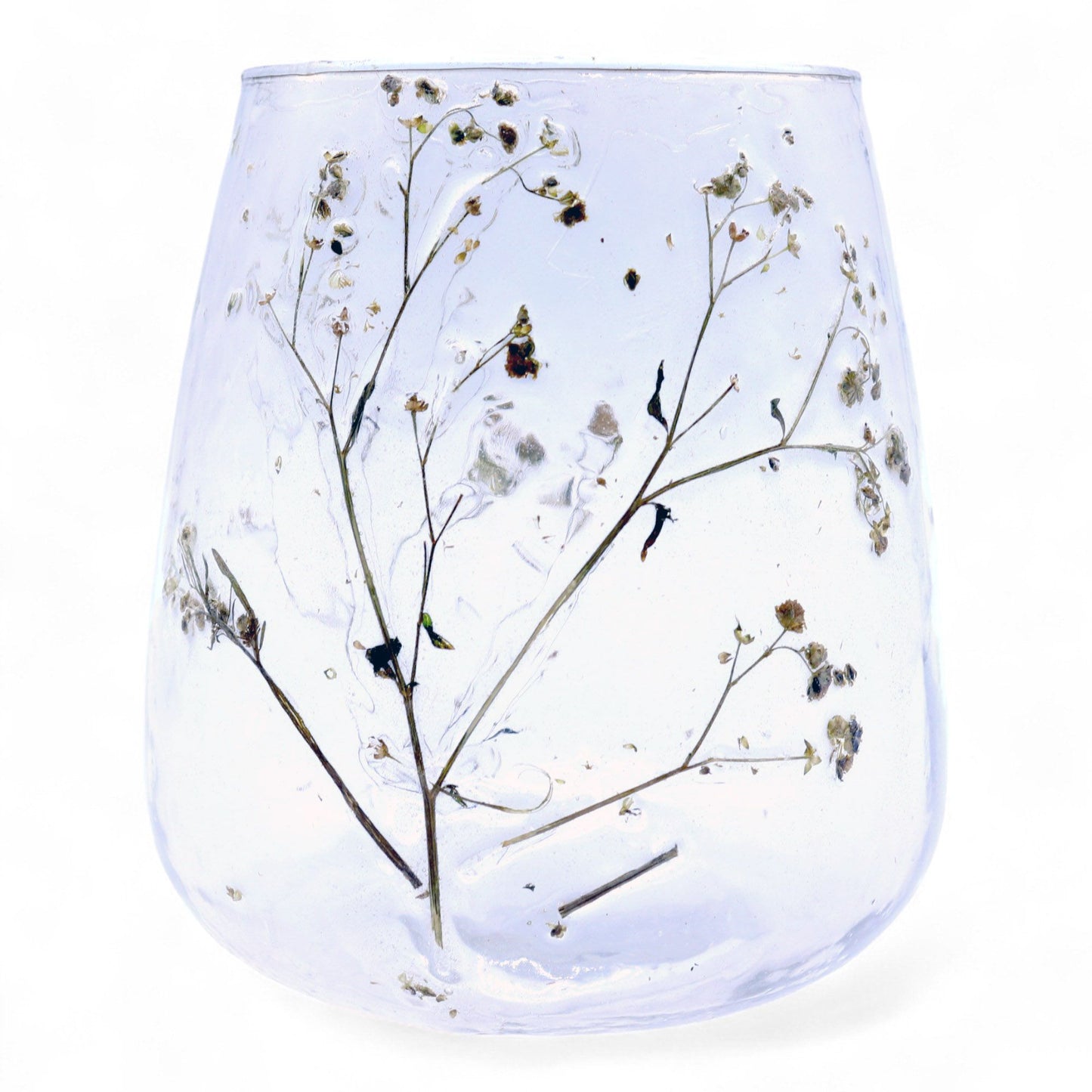 Detailed close up view highlighting the high quality craftsmanship and individual features of the natural floral glass vase candle holder margarita 12x11cm657