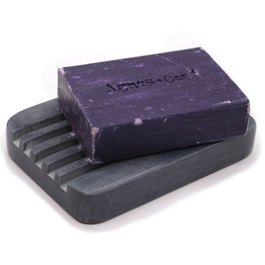 Grey Soapstone Soap Dish 12x8.5cm - Heavey Ridges from our luxury stone soap dishes collection