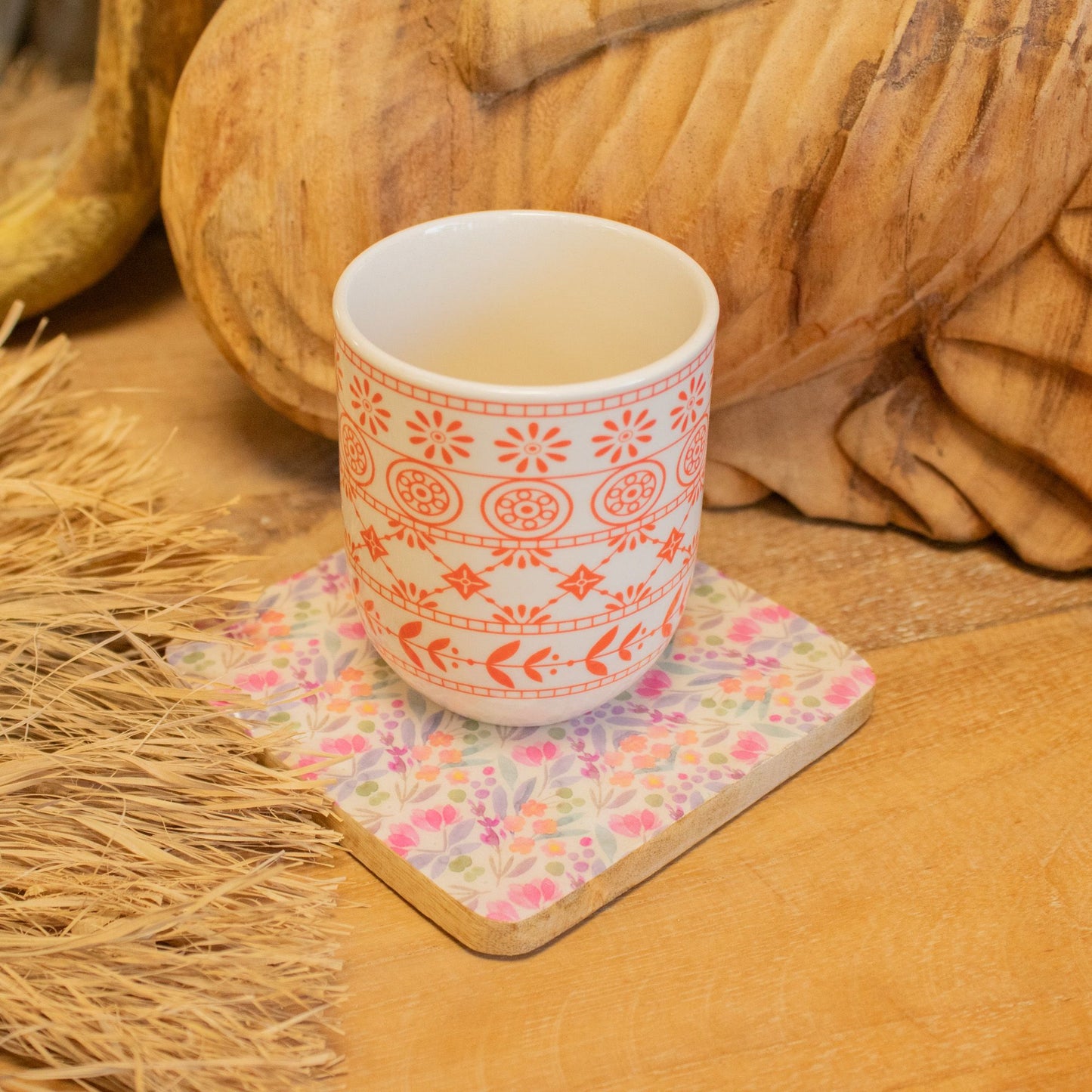 Set of 4 Square Coasters - Pretty Floral from our luxury mango wood bowls, trays & coasters collection