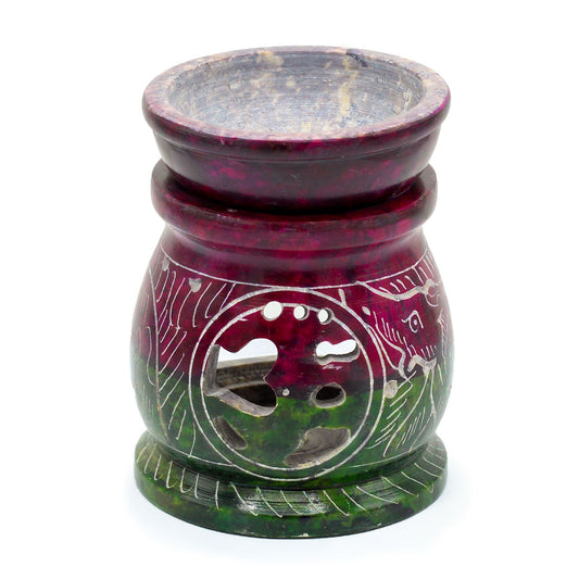 Small Coloured Soapstone Oil Burner 8cm - Om & Elephant lifestyle product photo on neutral background
