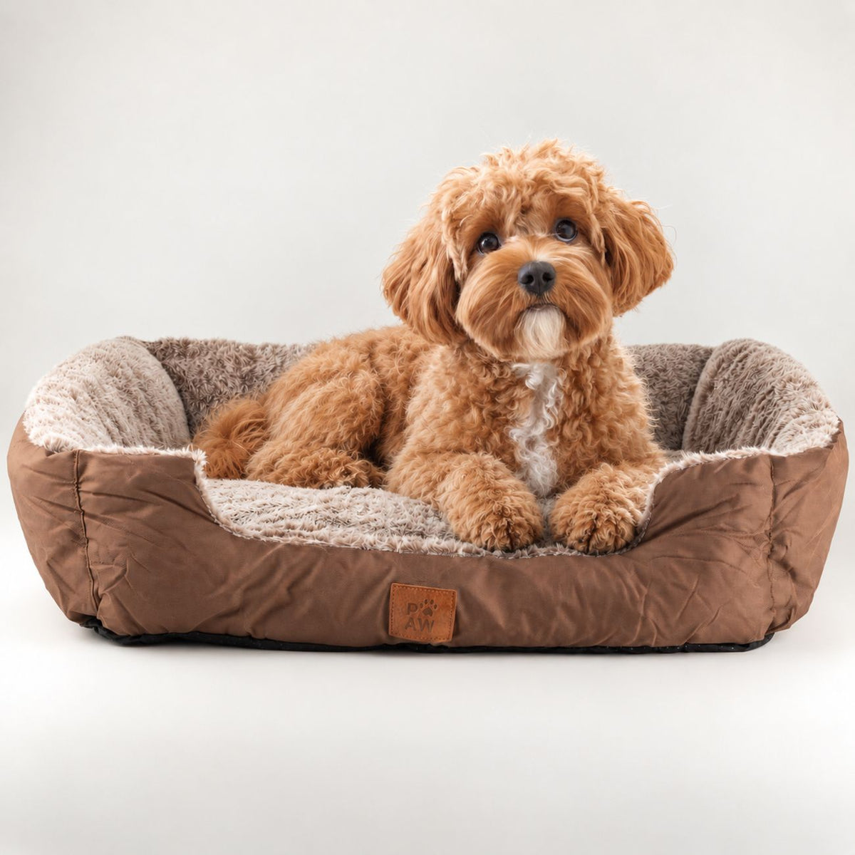 PAW Teddy Brown Plush Pet Bed – Small – 60 × 45 × 17cmcm