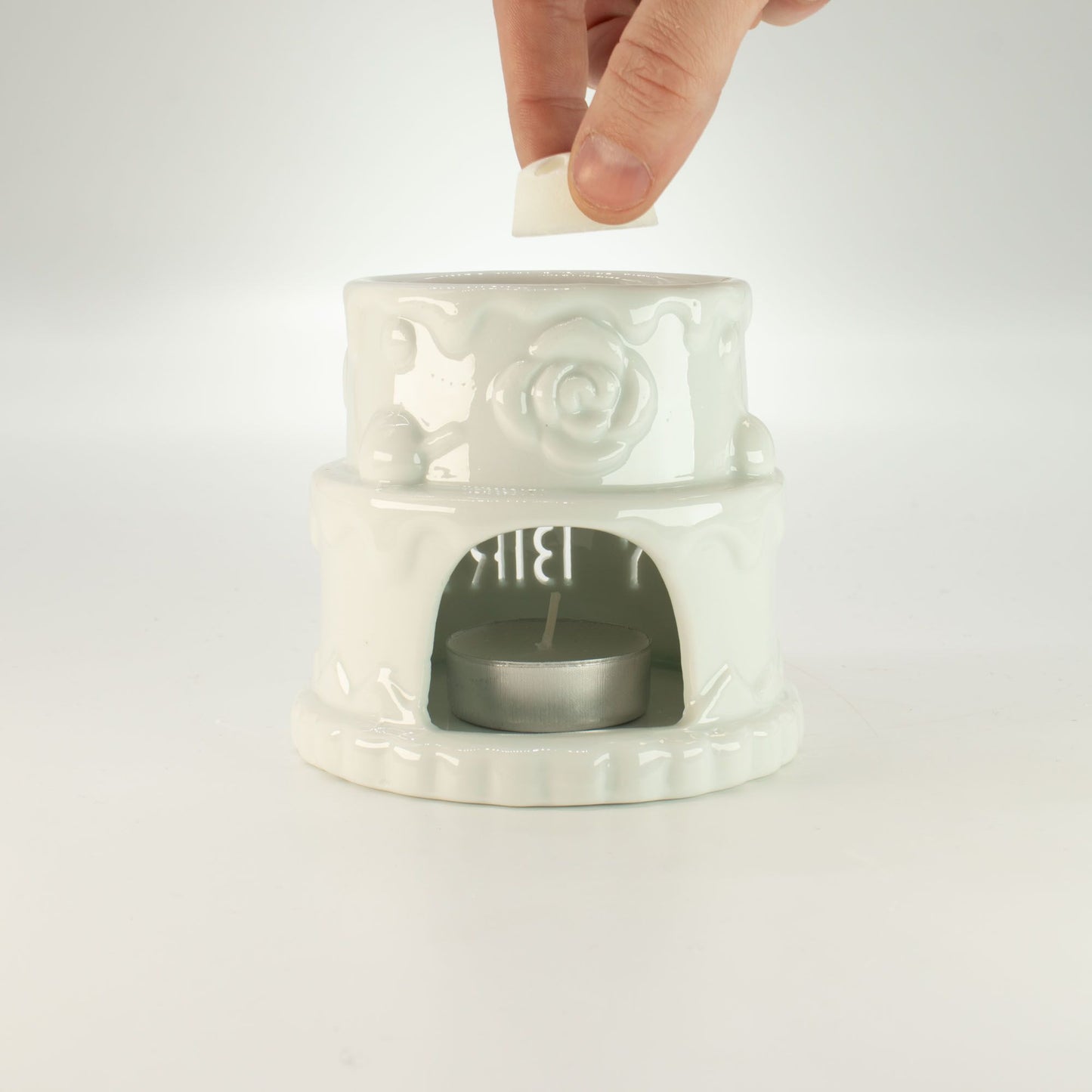 Ceramic Cake Oil Burner - HAPPY BIRTHDAY - White from our luxury ceramic zen oil burners collection