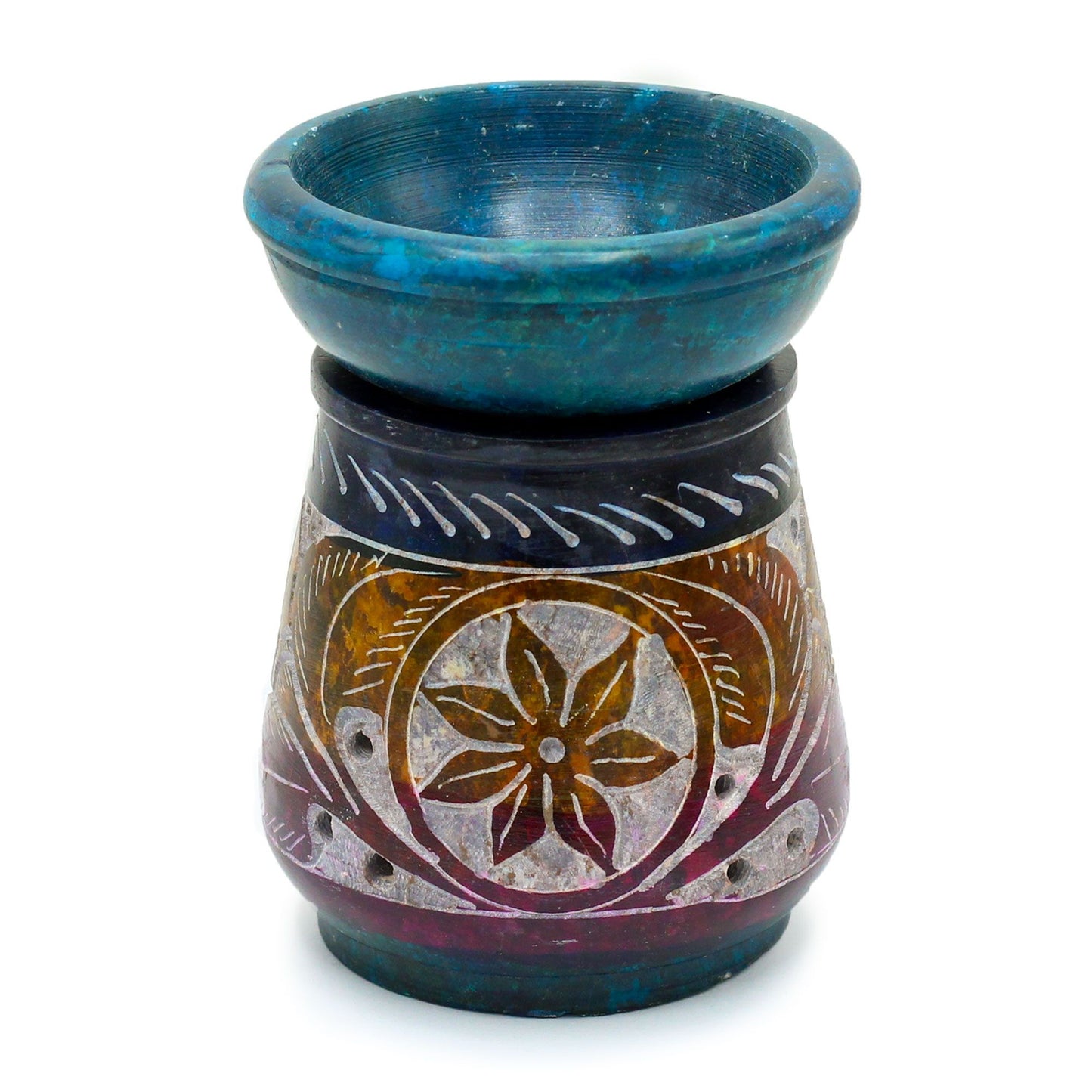 Small Coloured Soapstone Oil Burner 8cm - Flower from our luxury soapstone oil burners collection