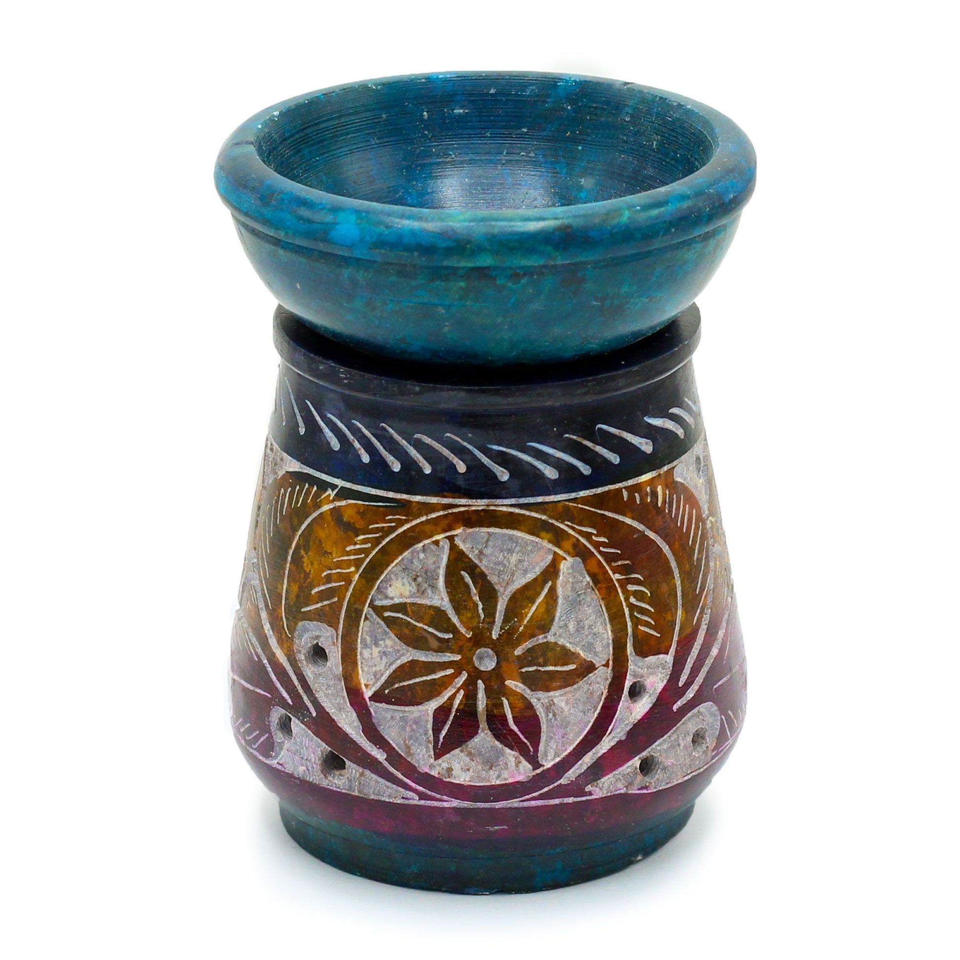 Small Coloured Soapstone Oil Burner 8cm - Flower from our luxury soapstone oil burners collection