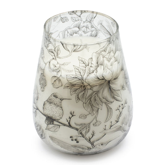 Luxury presentation of the tall glass jar candles drawn by flame513 showing the premium artisan packaging and complete set contents