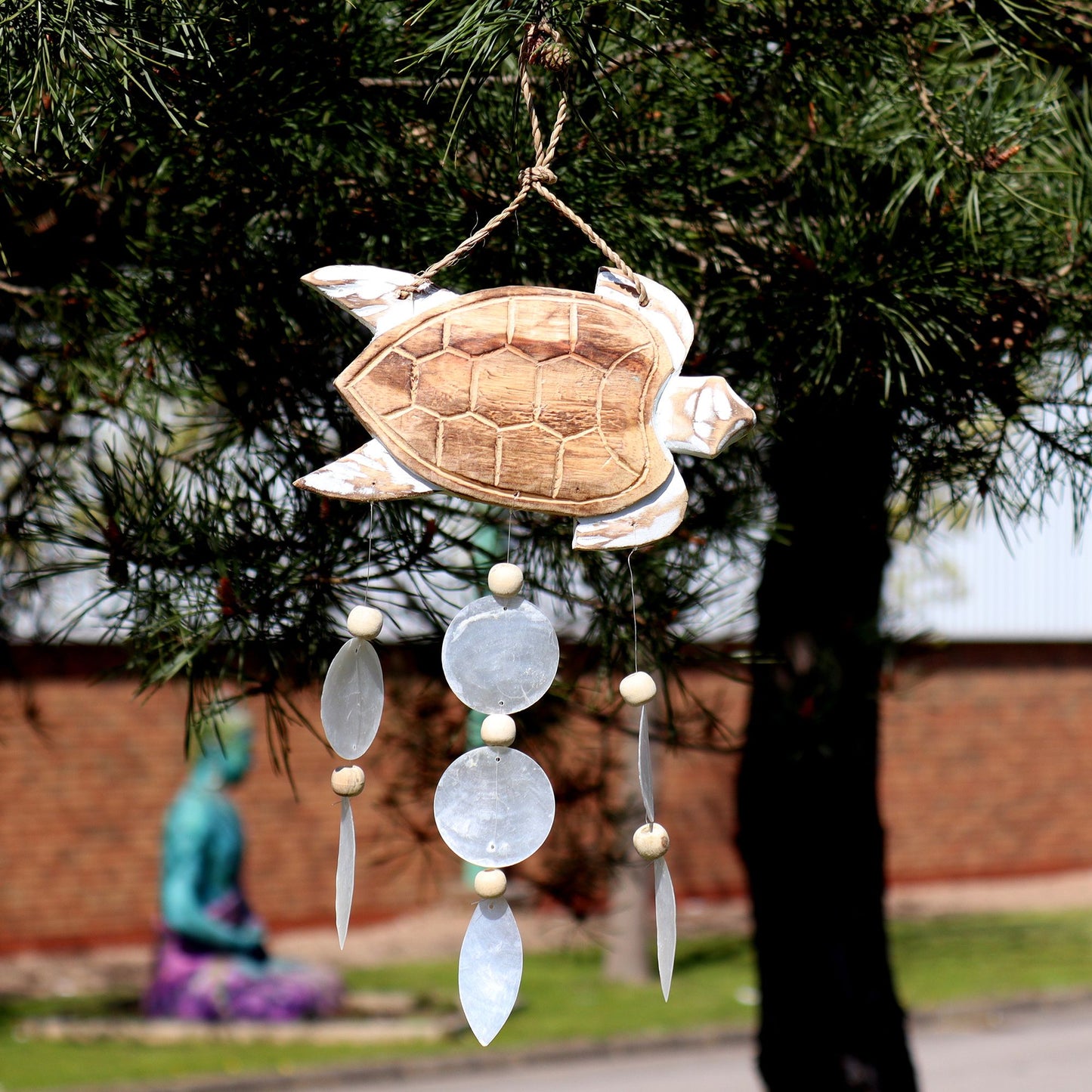 Whitewash Turtle Carving and Natural Copis Drop from our luxury driftwood chime collection
