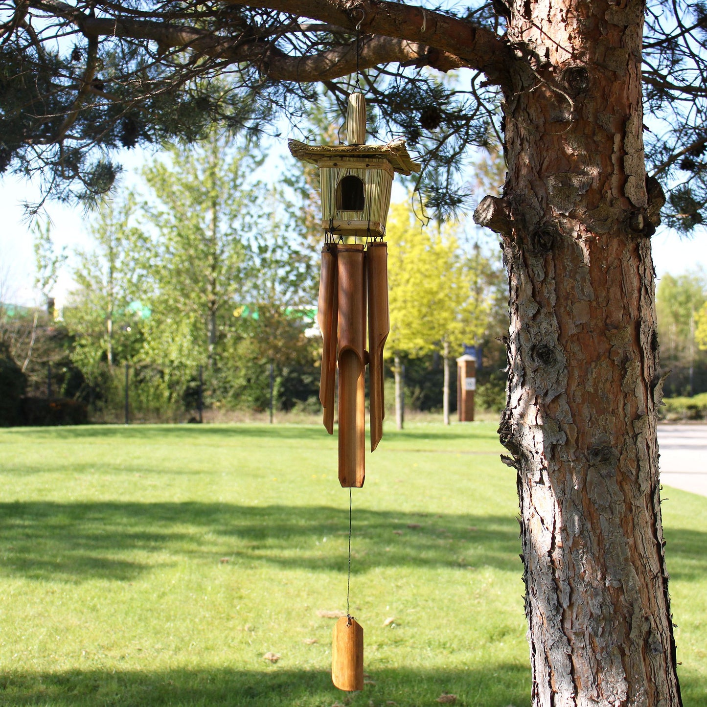 Square Seagrass Bird Box with Chimes 49x15cm from our luxury seagrass bird houses collection
