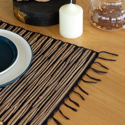 Water Hyacinth Natural Placemat - Black Tiger with Fringe from our luxury java placemats and coasters collection