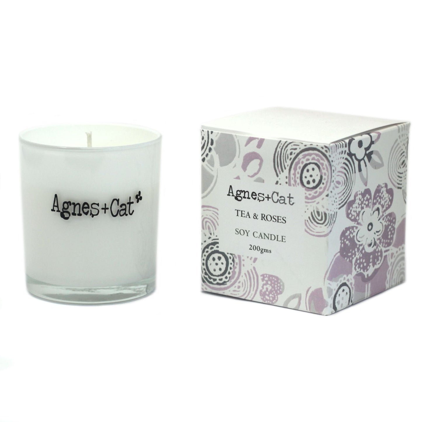 Detailed close up view highlighting the high quality craftsmanship and individual features of the agnes cat votive candle tea and roses540