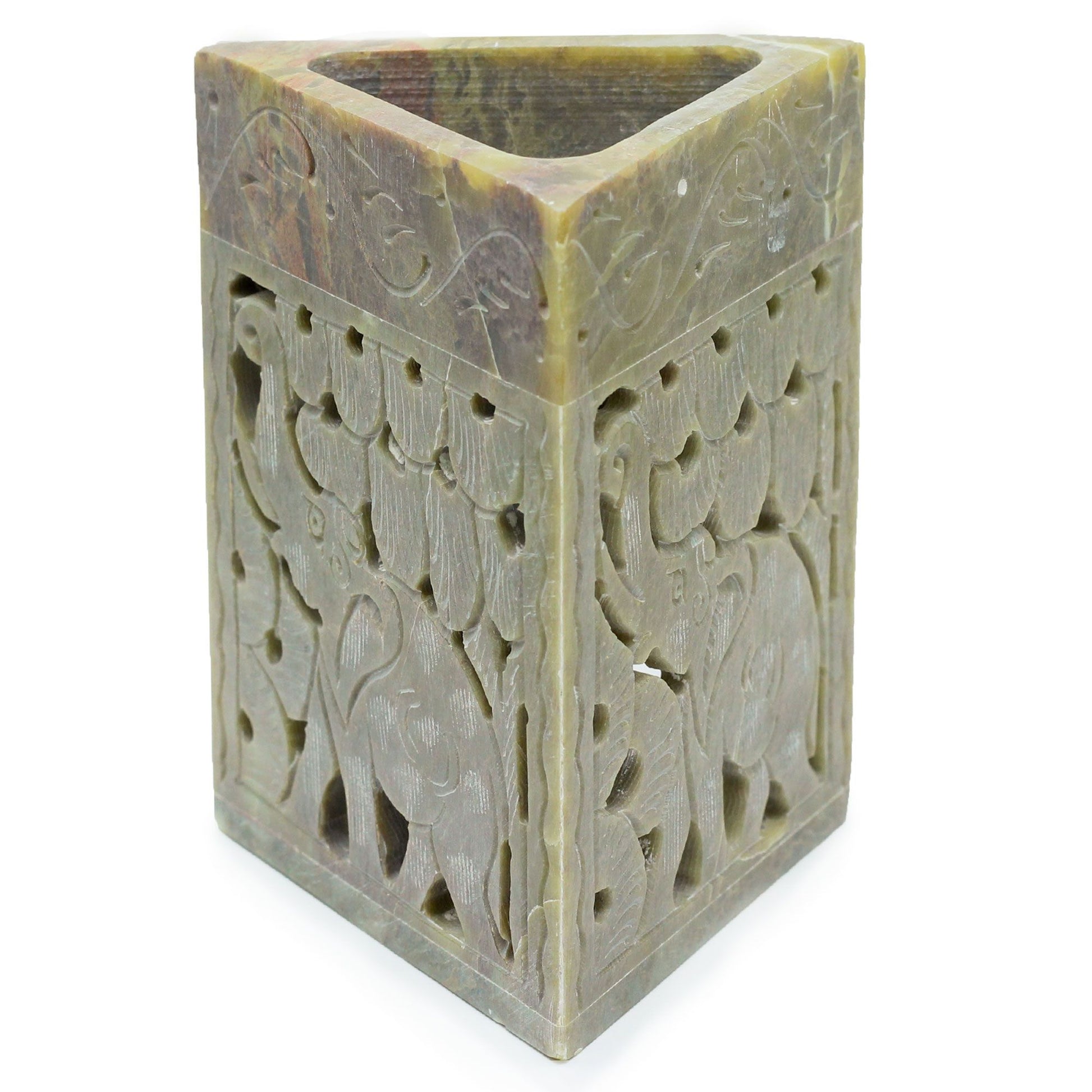 Triangle Soapstone Oil Burner 11x9cm - Elephant lifestyle product photo on neutral background