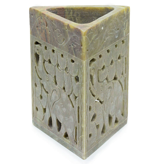 Triangle Soapstone Oil Burner 11x9cm - Elephant lifestyle product photo on neutral background