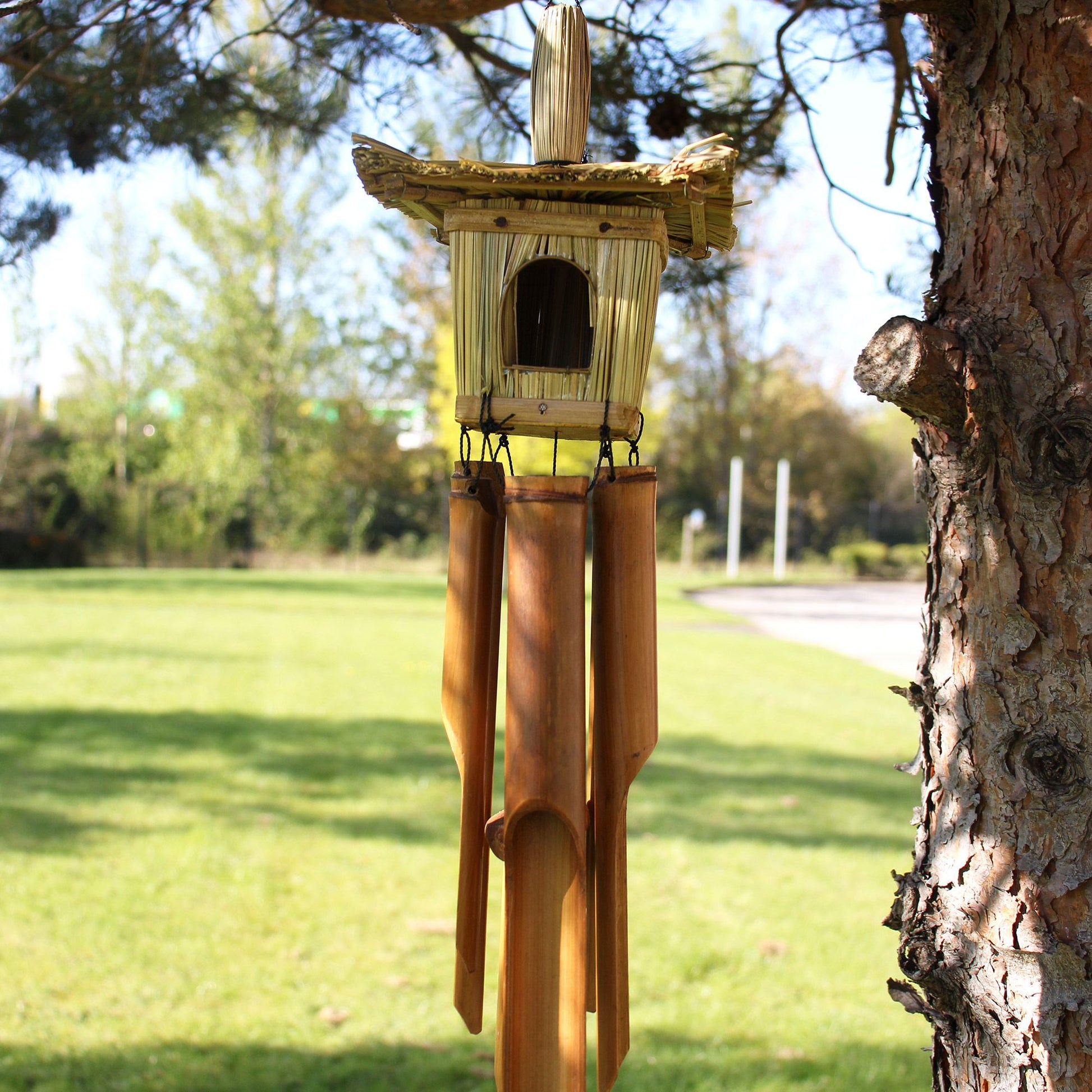 Square Seagrass Bird Box with Chimes 49x15cm from our luxury seagrass bird houses collection