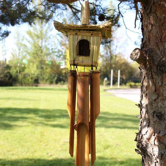 Square Seagrass Bird Box with Chimes 49x15cm from our luxury seagrass bird houses collection