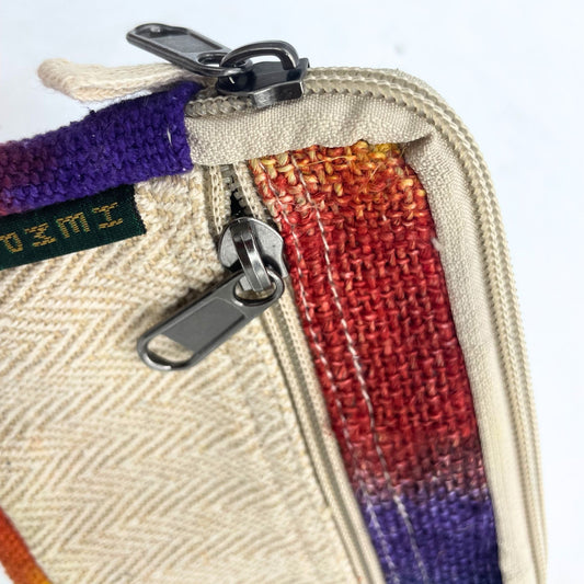 Tiedye Hemp Square Pouch lifestyle product photo on neutral background