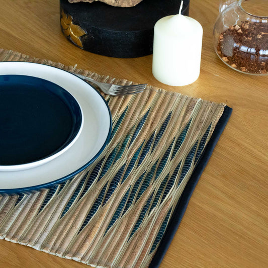 Water Hyacinth Natural Placemat - Blue Waves from our luxury java placemats and coasters collection