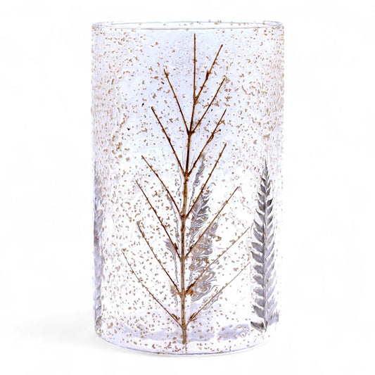 Luxury presentation of the natural floral glass tall vase candle holder pino 19x11cm419 showing the premium artisan packaging and complete set contents