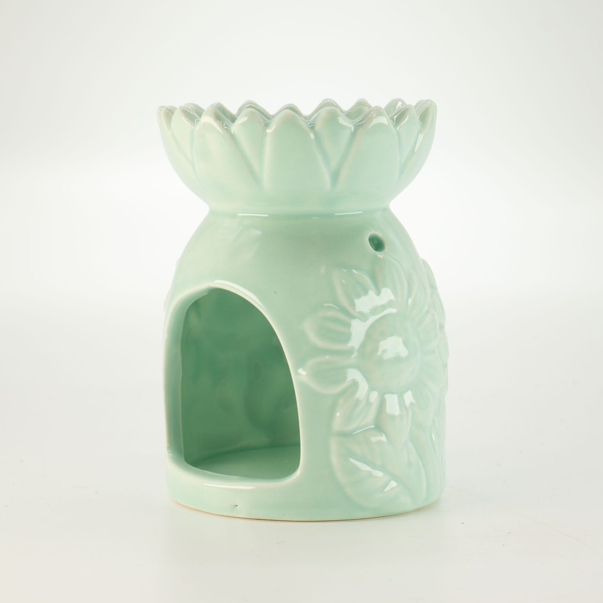 Ceramic Sunflower Oil Burner - Pastel Green from our luxury ceramic zen oil burners collection