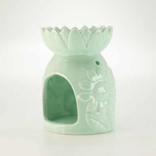 Ceramic Sunflower Oil Burner - Pastel Green from our luxury ceramic zen oil burners collection