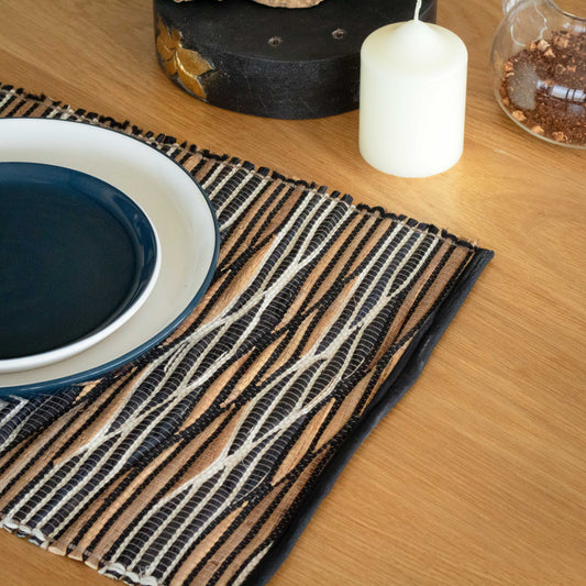 Water Hyacinth Natural Placemat - Black and White Waves from our luxury java placemats and coasters collection