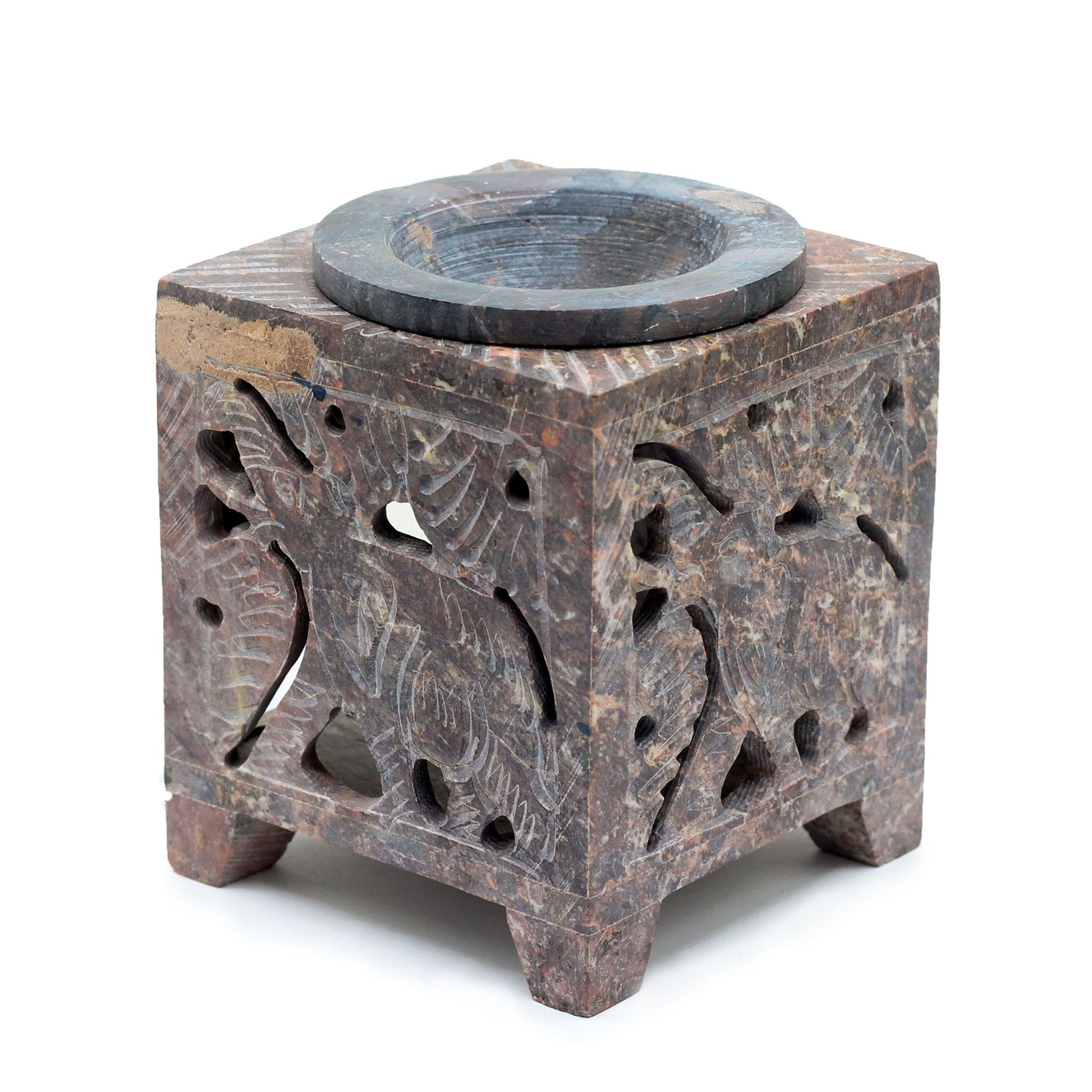 Square Soapstone Oil Burner 10x7.5cm - Elephant lifestyle product photo on neutral background