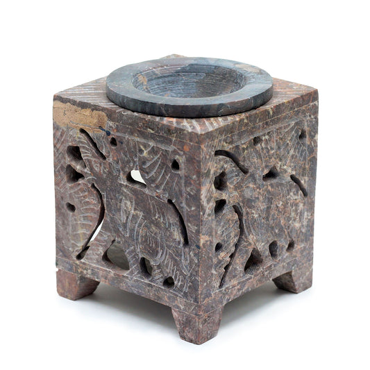 Square Soapstone Oil Burner 10x7.5cm - Elephant lifestyle product photo on neutral background