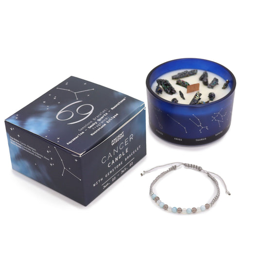 Cancer Zodiac Crystal Candle & Gemstone Bracelet Gift Set
