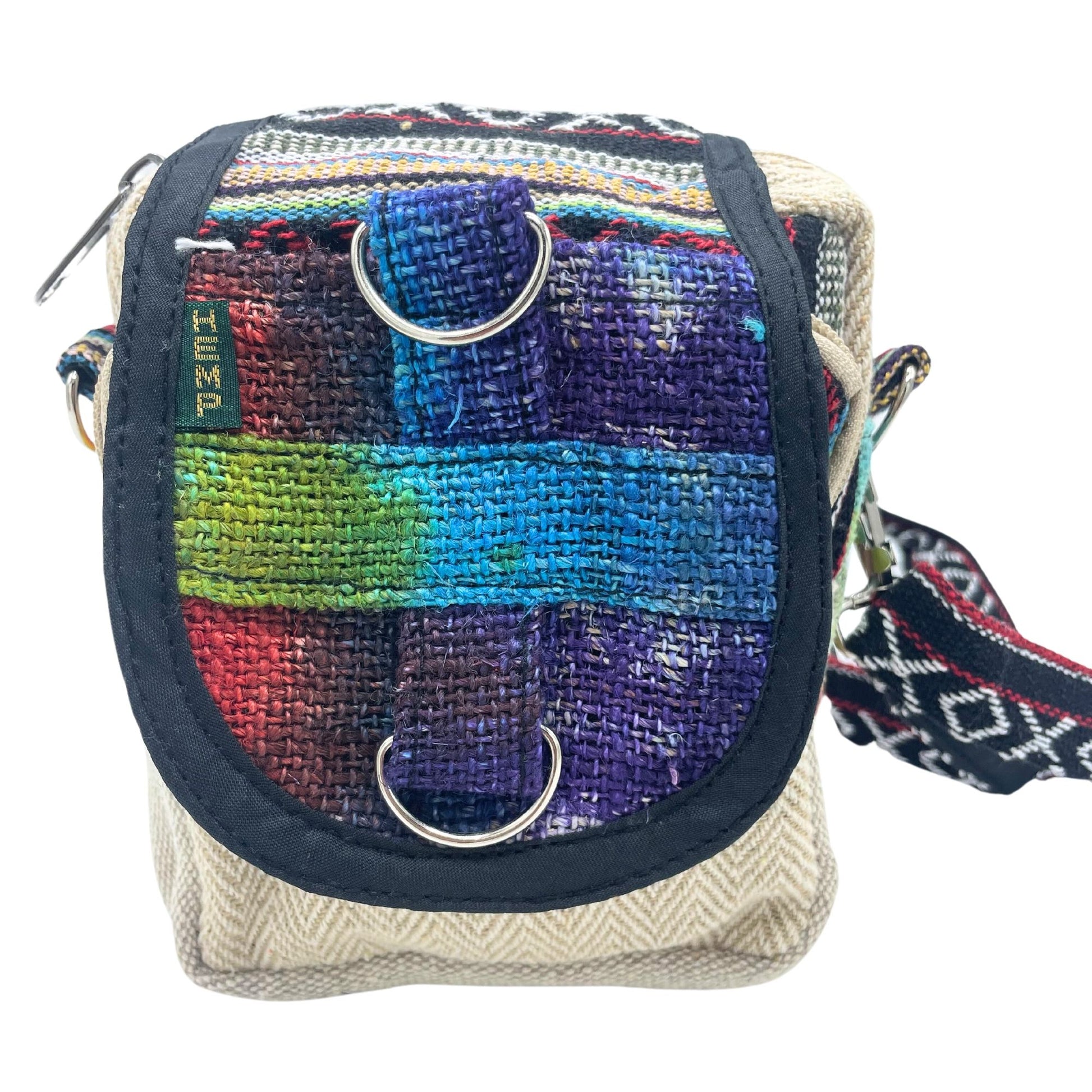 Tiedye Hemp Messenger Bag lifestyle product photo on neutral background