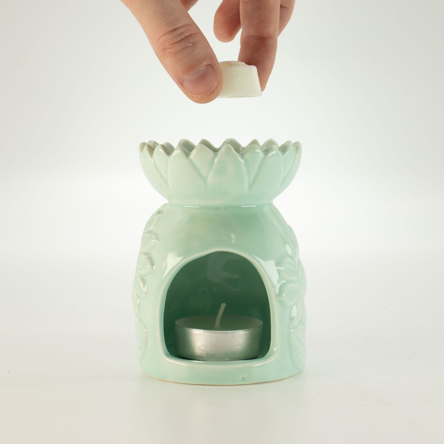 Ceramic Sunflower Oil Burner - Pastel Green from our luxury ceramic zen oil burners collection