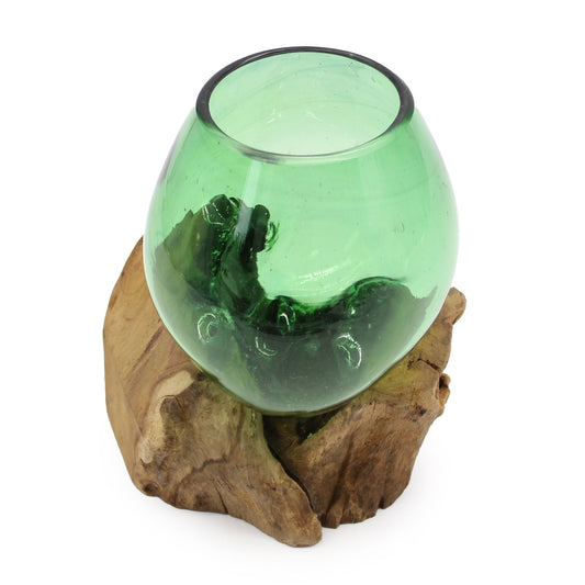 Photo 2 of Eco Recycled Glass Small Bowl On Wood Art Ornament featuring authentic premium craftsmanship.