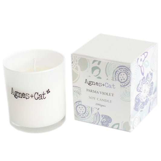 Luxury presentation of the agnes cat votive candle parma violet550 showing the premium artisan packaging and complete set contents